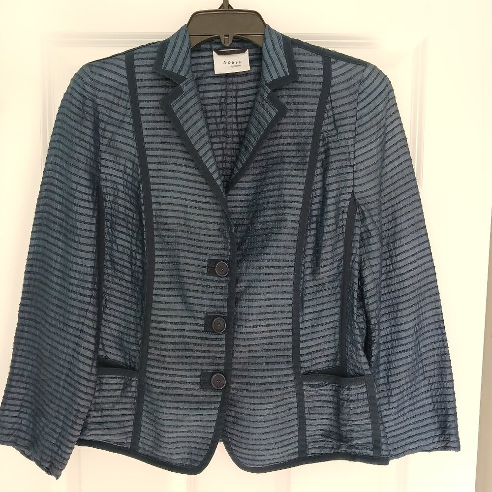 AKRIS Punto Navy Blue Striped Silk Cotton Blazer Lightweight Jacket
